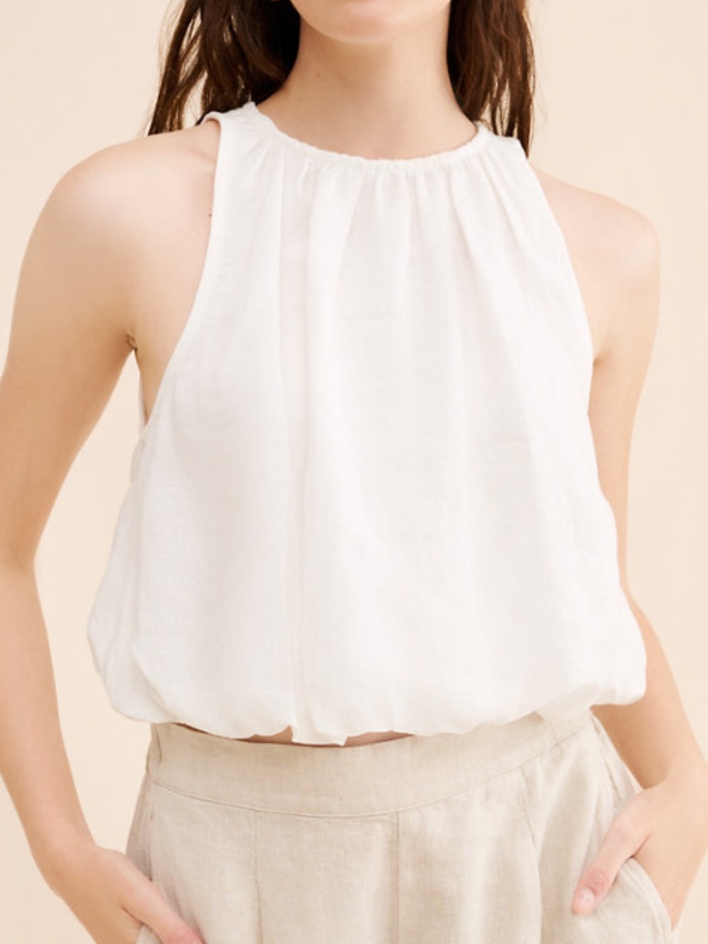 Anthropologie White Halter Bubble Hem Camisole